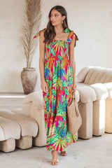 Thirza Printed Bow-tie Shirred Maxi Dress