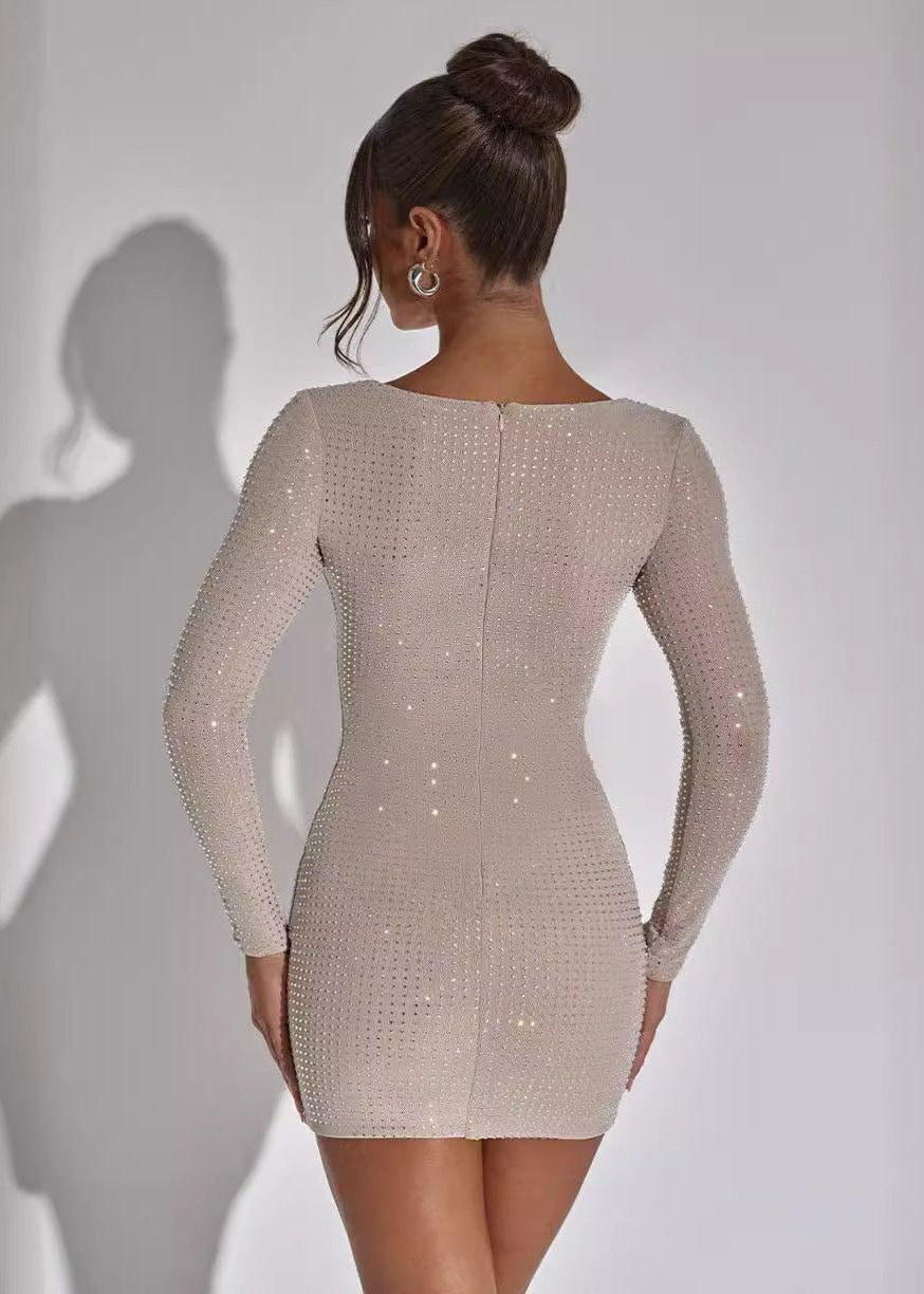 Rhinestone-Embellished Bodycon Mini Dress