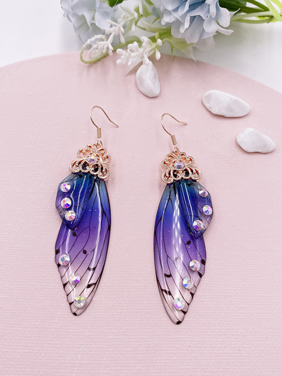 Butterfly Wing Blue Rhinestone Cicada Wing Crystal Earrings