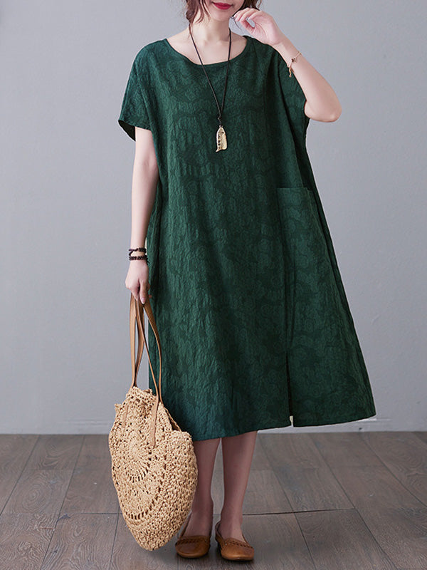 Original Solid Jacquard Short Sleeve Midi Dress