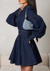 Chic Denim Lantern Sleeve Dress