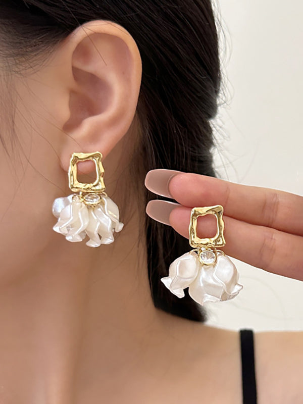 Geometric Leaves Shape Rhine Stones Drop Earrings