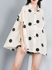 Batwing Sleeves High-Low Polka-Dot Lapel Blouses&Shirts Tops