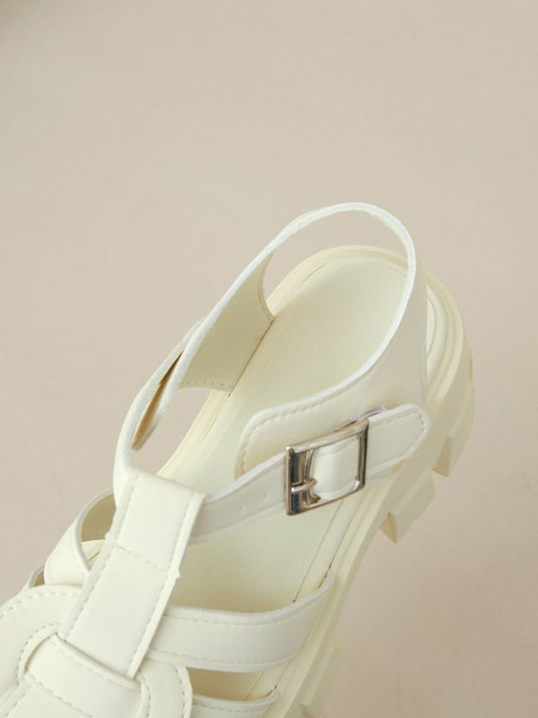 Belt Buckle Hollow Round-Toe Split-Joint Gladiators Platform Shoes Sandals