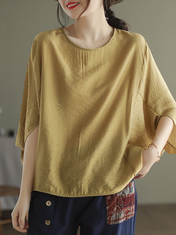 Vintage Loose Round-Neck Batwing Sleeves T-Shirt