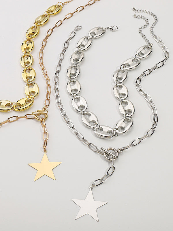 Chains Double Layered Geometric Star Shape Necklaces Accessories