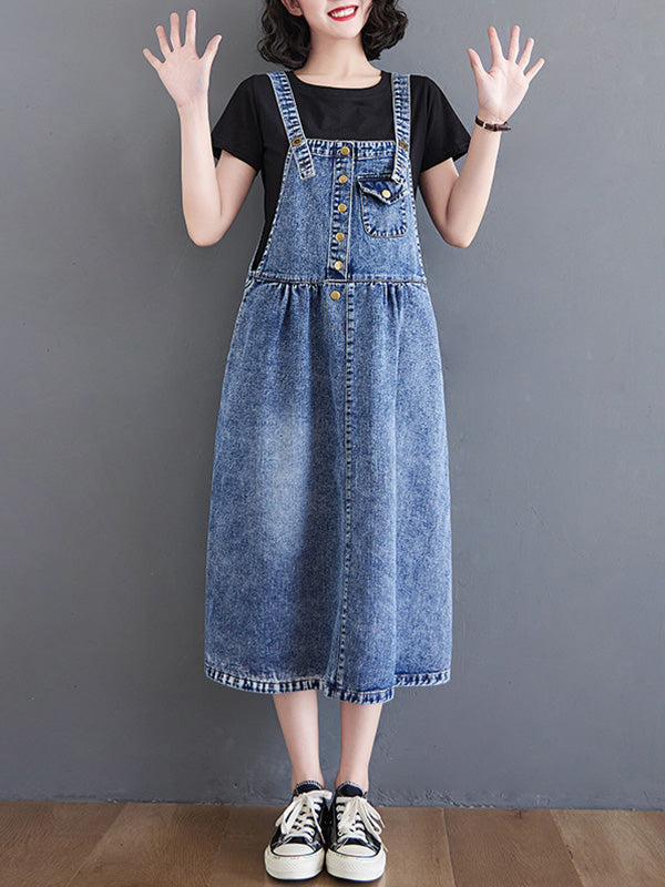 Original Sleeveless With Pocket Denim Dress