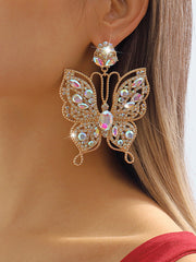 Butterfly Shape Rhine Stones Drop Earrings