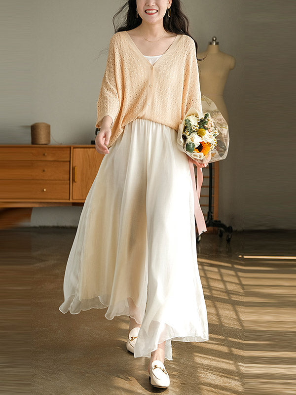 Casual Solid Color Chiffon Column Wide Leg Pants&Skirt