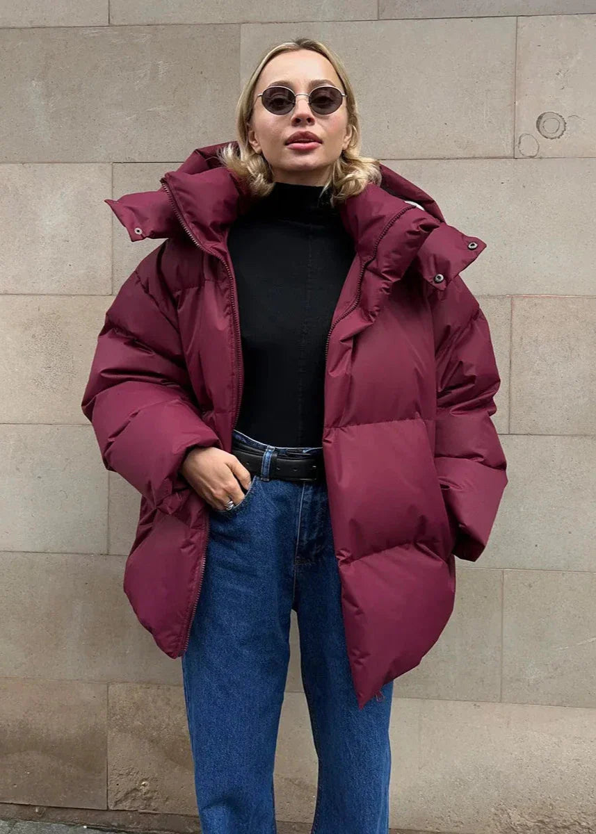 Oversized Puffer Jacket - Burgundy