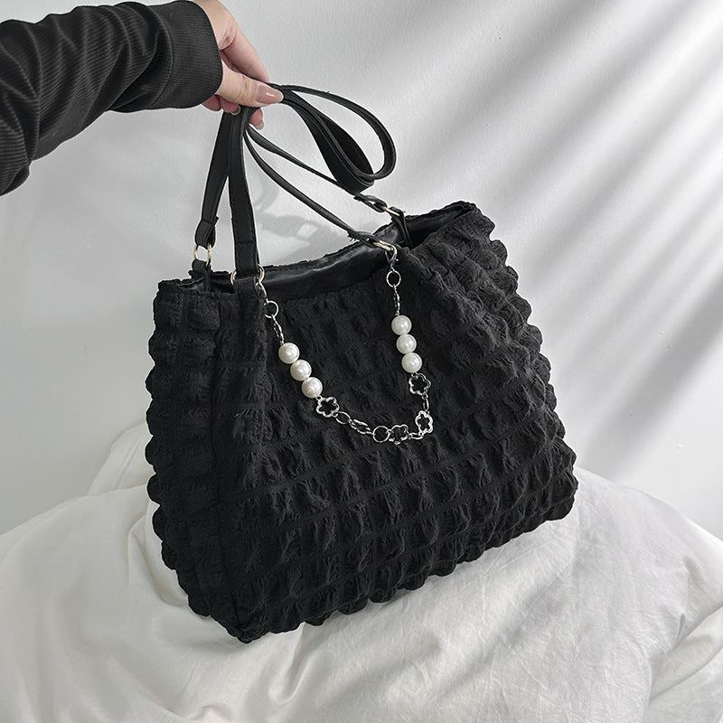 Pleated-Pearl-Chain Tote-Bag