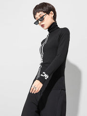 Black Printed High-Neck Long Sleeve T-Shirt