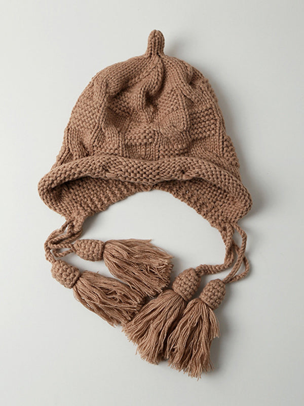 Solid Color Split-Joint Tasseled Knitted Hats