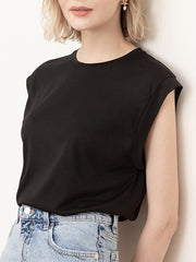 Loose Sleeveless Hollow Solid Color Round-Neck T-Shirts