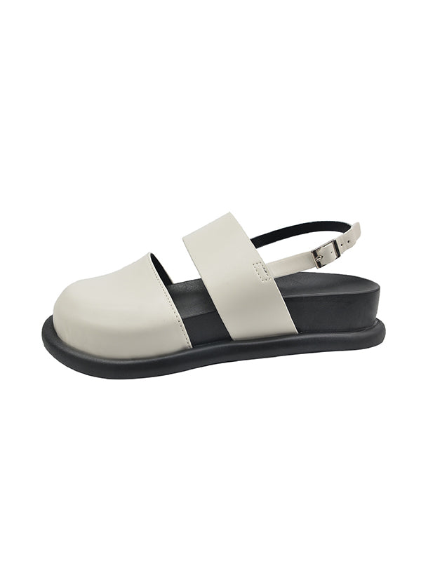 Belt Buckle Hollow Round-Toe Split-Joint Sandals Wedges & Flatform