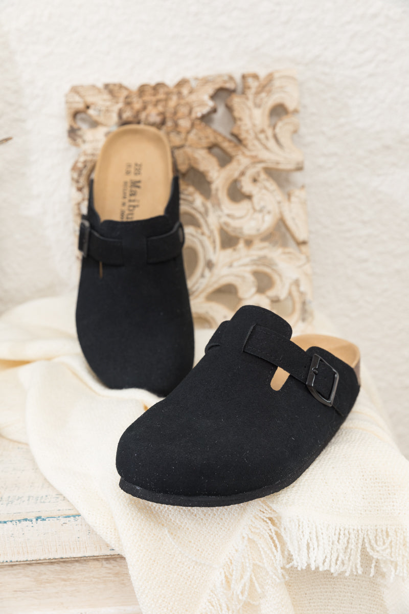 Maibulun | Buckle Suede Classic Clogs - Black