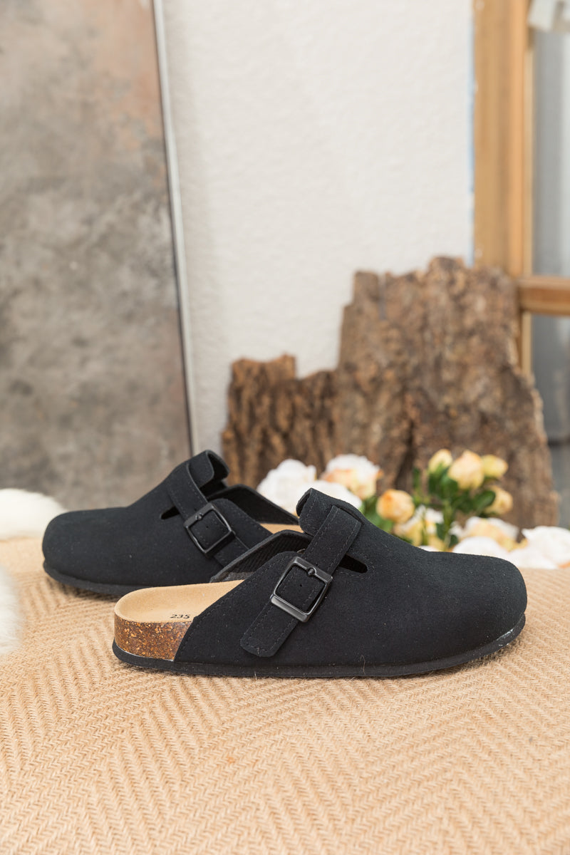 Maibulun | Buckle Suede Classic Clogs - Black