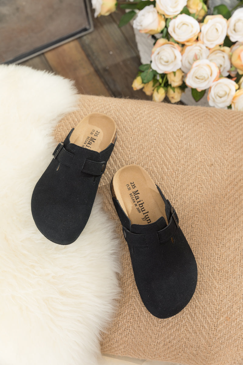 Maibulun | Buckle Suede Classic Clogs - Black