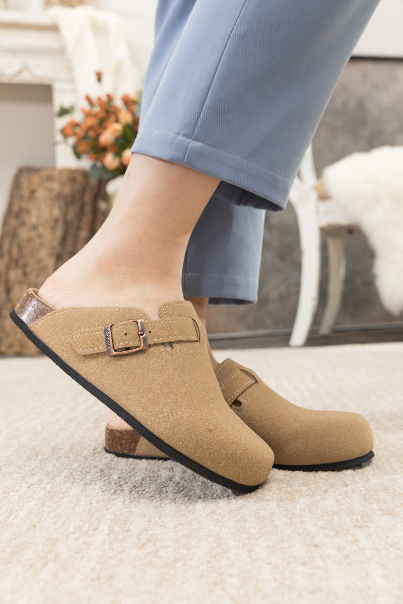 Maibulun | Buckle Suede Classic Clogs - Beige