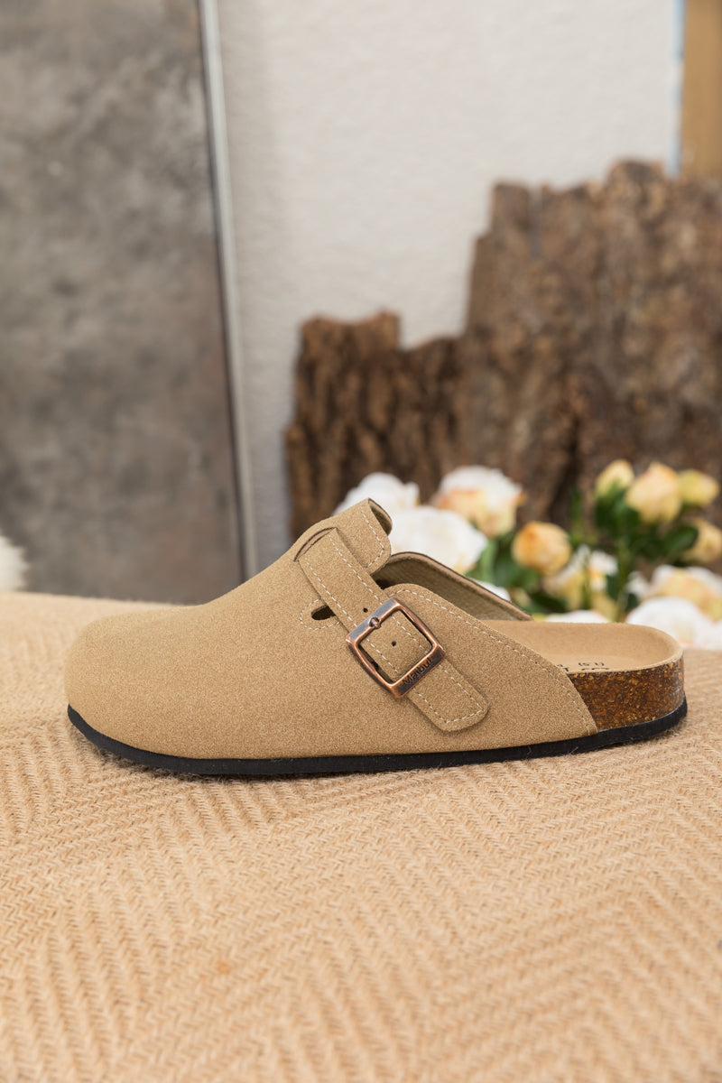 Maibulun | Buckle Suede Classic Clogs - Beige