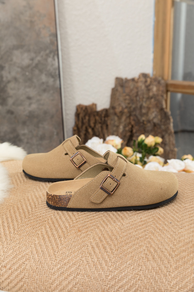 Maibulun | Buckle Suede Classic Clogs - Beige