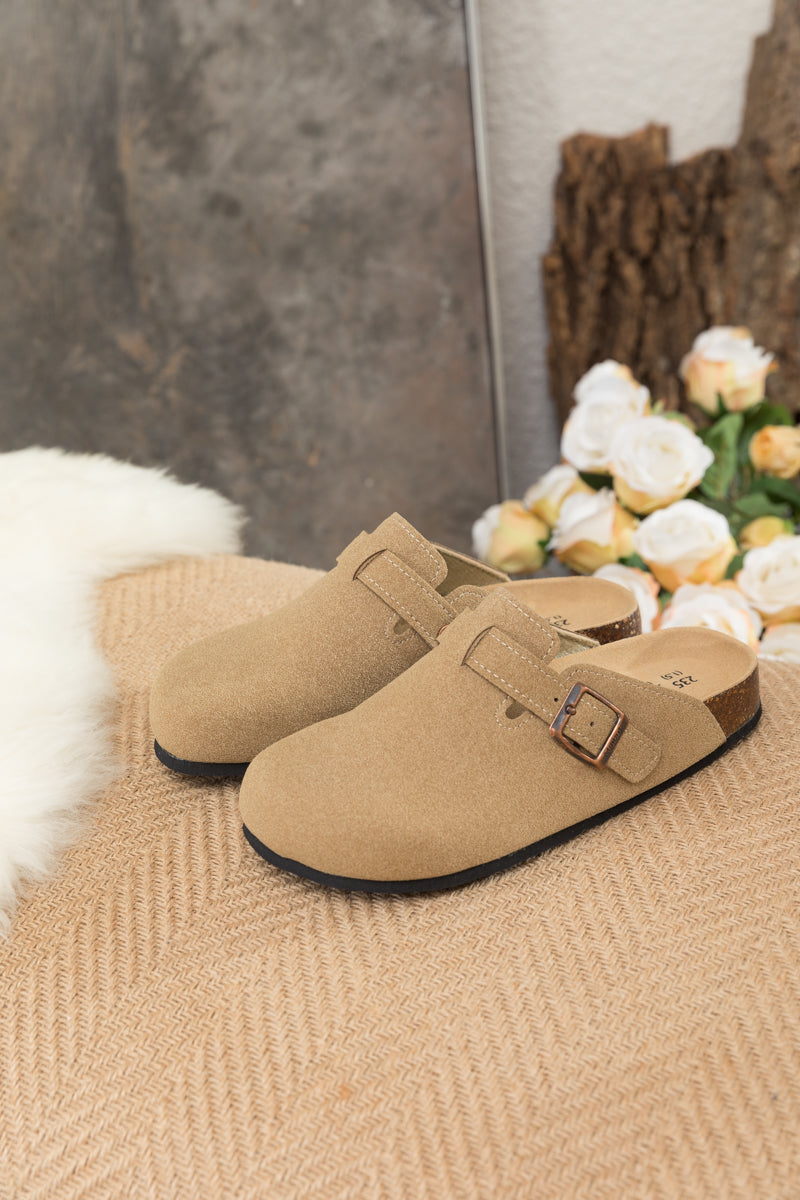 Maibulun | Buckle Suede Classic Clogs - Beige