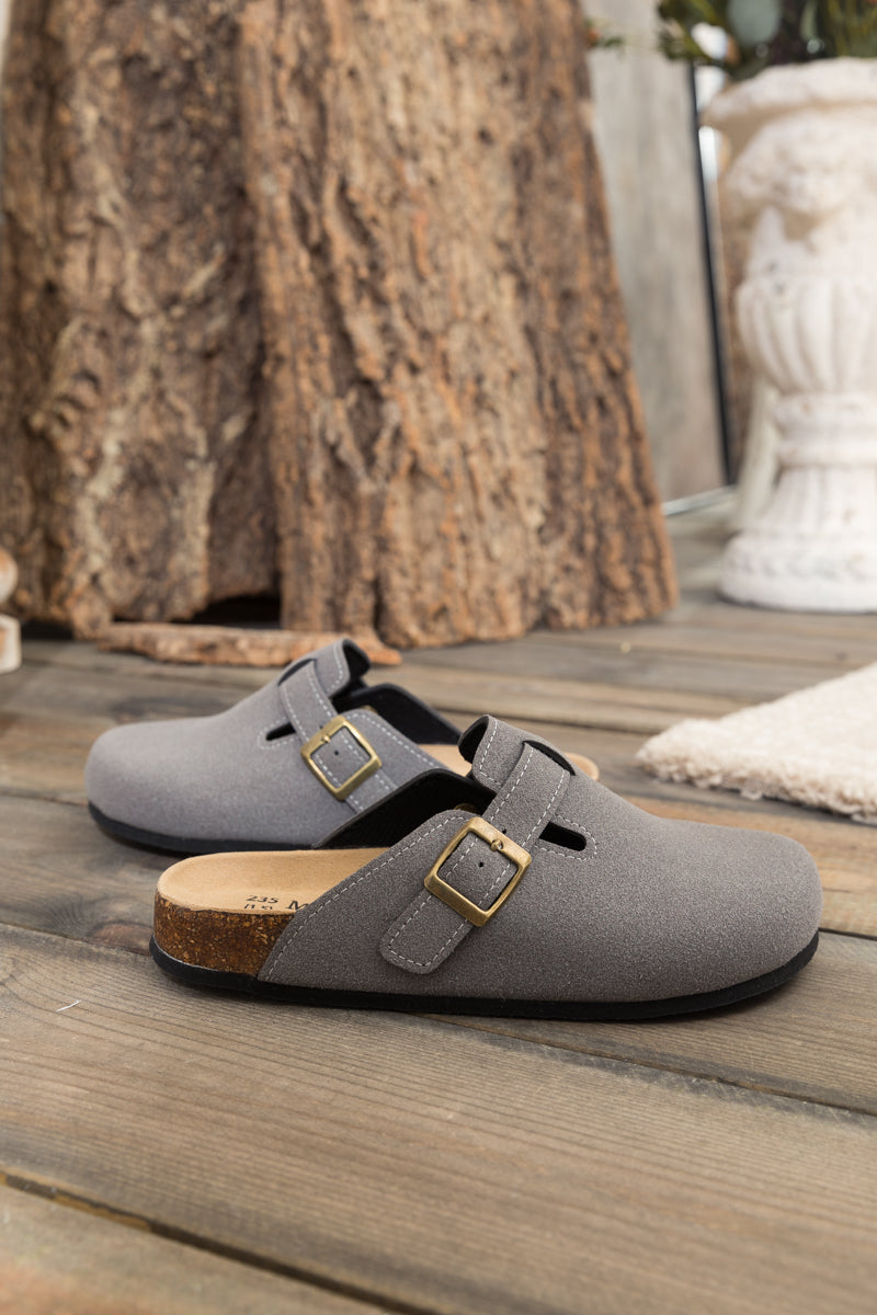 Maibulun | Buckle Suede Classic Clogs - Grey