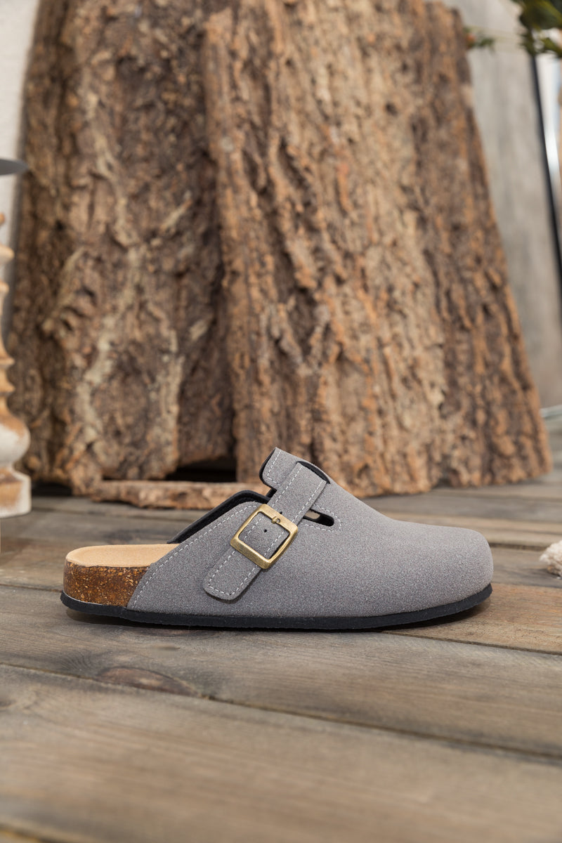 Maibulun | Buckle Suede Classic Clogs - Grey