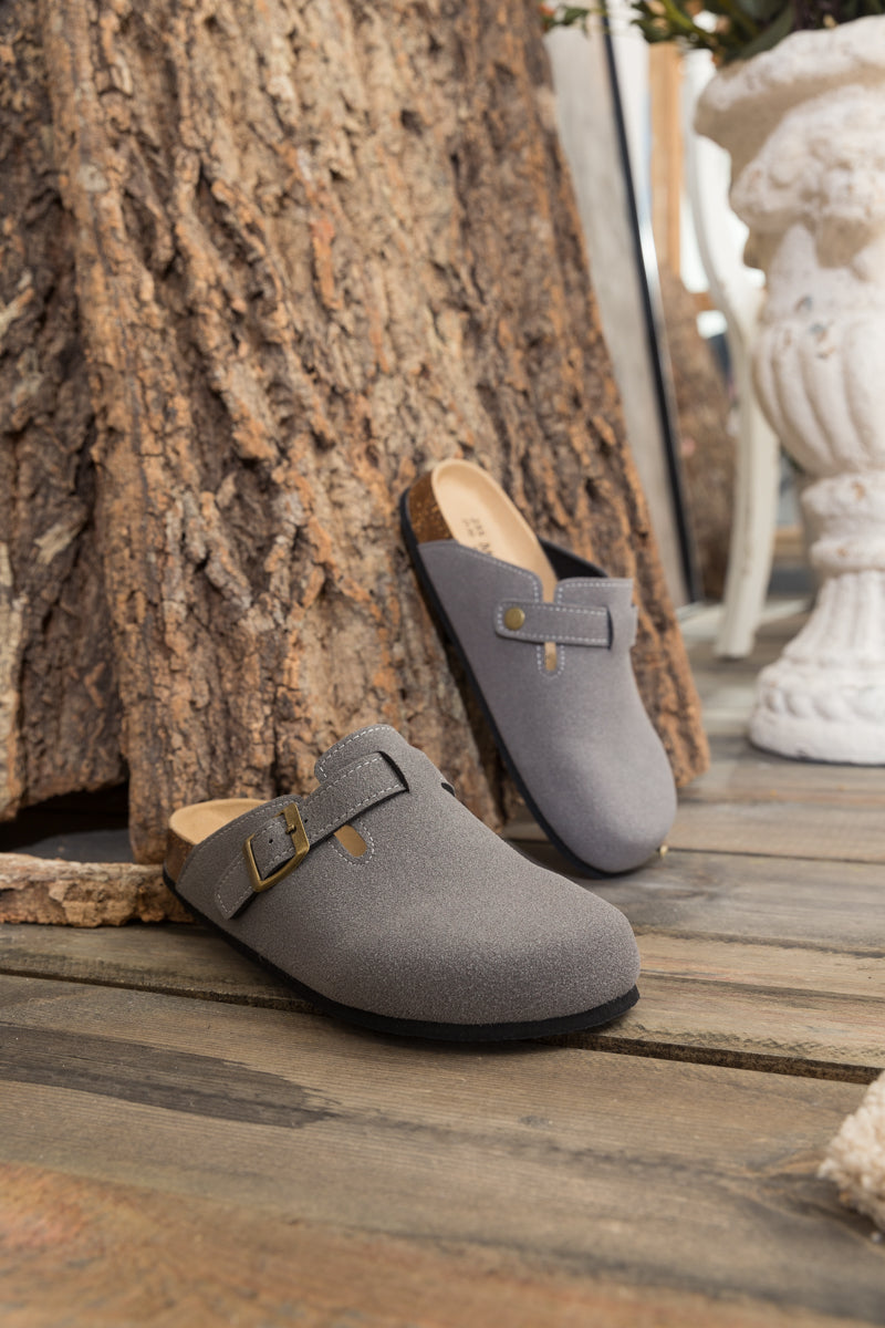 Maibulun | Buckle Suede Classic Clogs - Grey