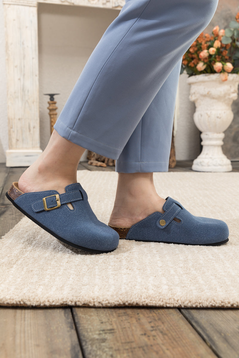 Maibulun | Buckle Suede Classic Clogs- Navy