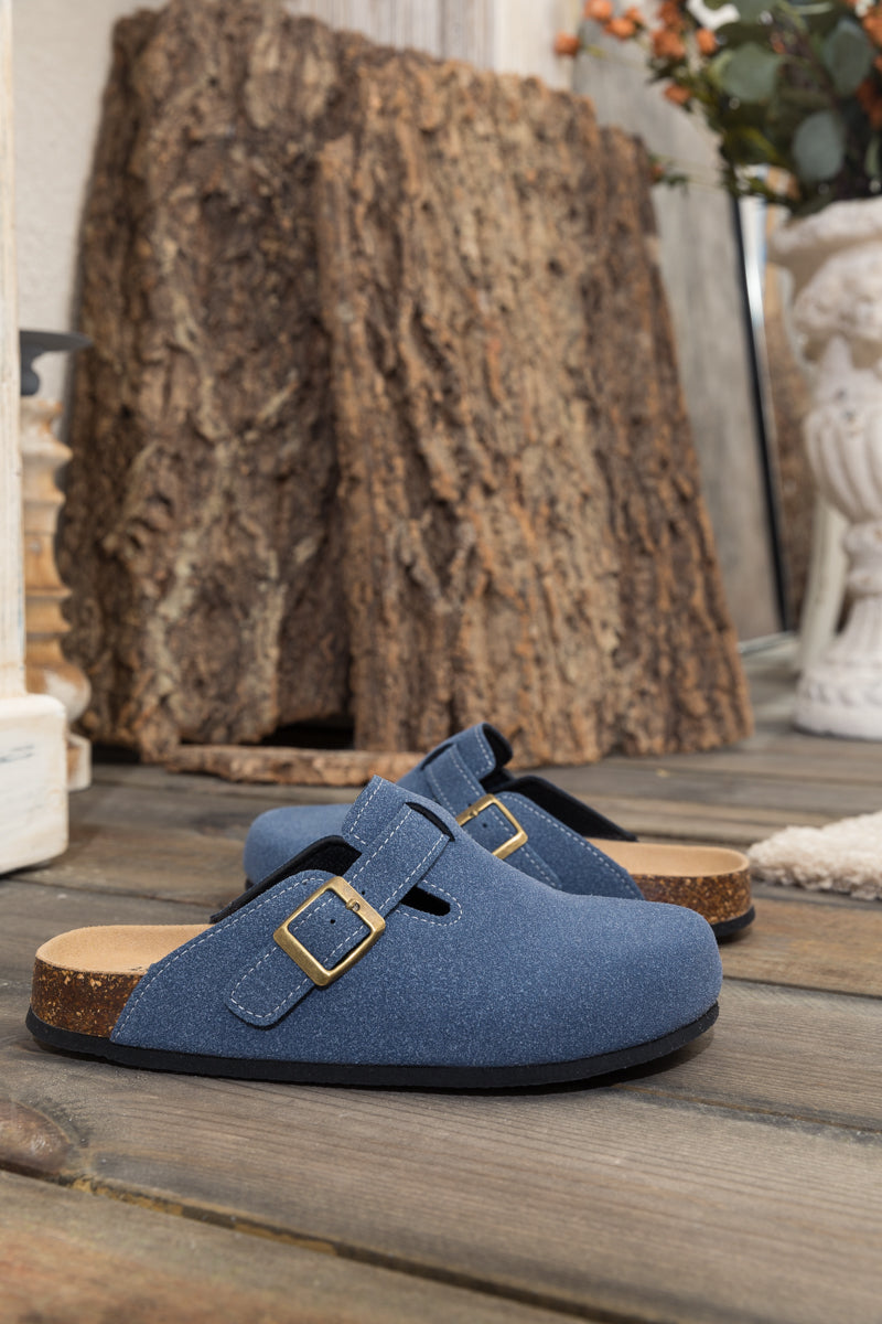 Maibulun | Buckle Suede Classic Clogs- Navy