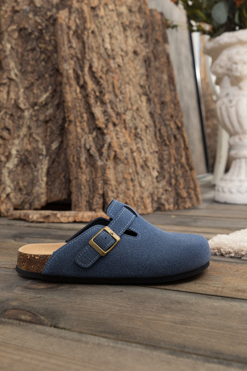 Maibulun | Buckle Suede Classic Clogs- Navy