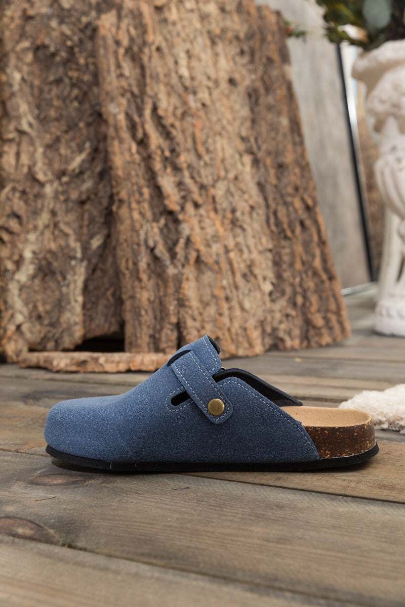 Maibulun | Buckle Suede Classic Clogs- Navy