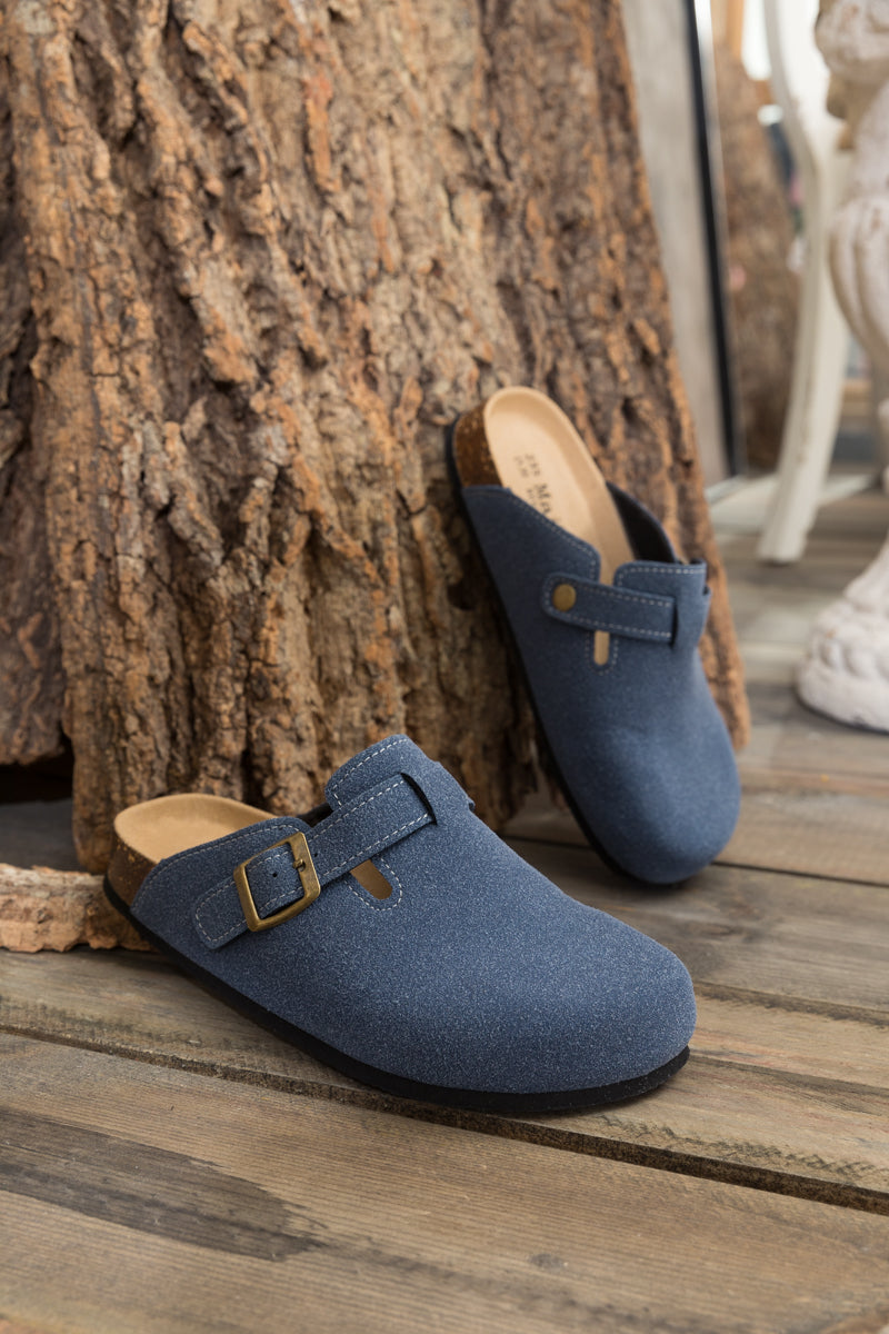 Maibulun | Buckle Suede Classic Clogs- Navy