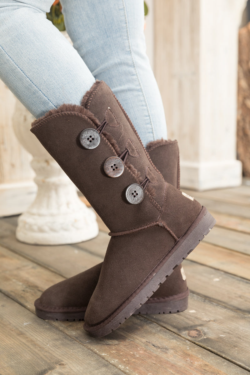 SMAIBULUN Ugg | Side Button Faux Fur-Lined Leather Suede Boots