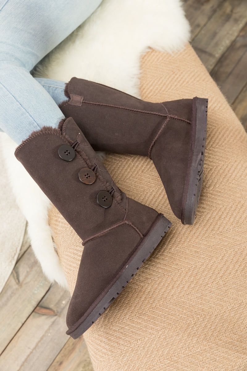 SMAIBULUN Ugg | Side Button Faux Fur-Lined Leather Suede Boots