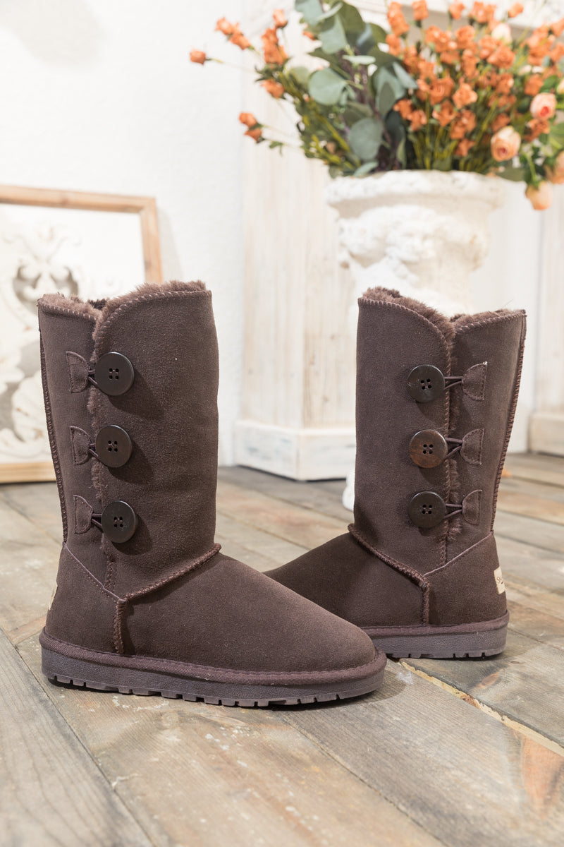 SMAIBULUN Ugg | Side Button Faux Fur-Lined Leather Suede Boots