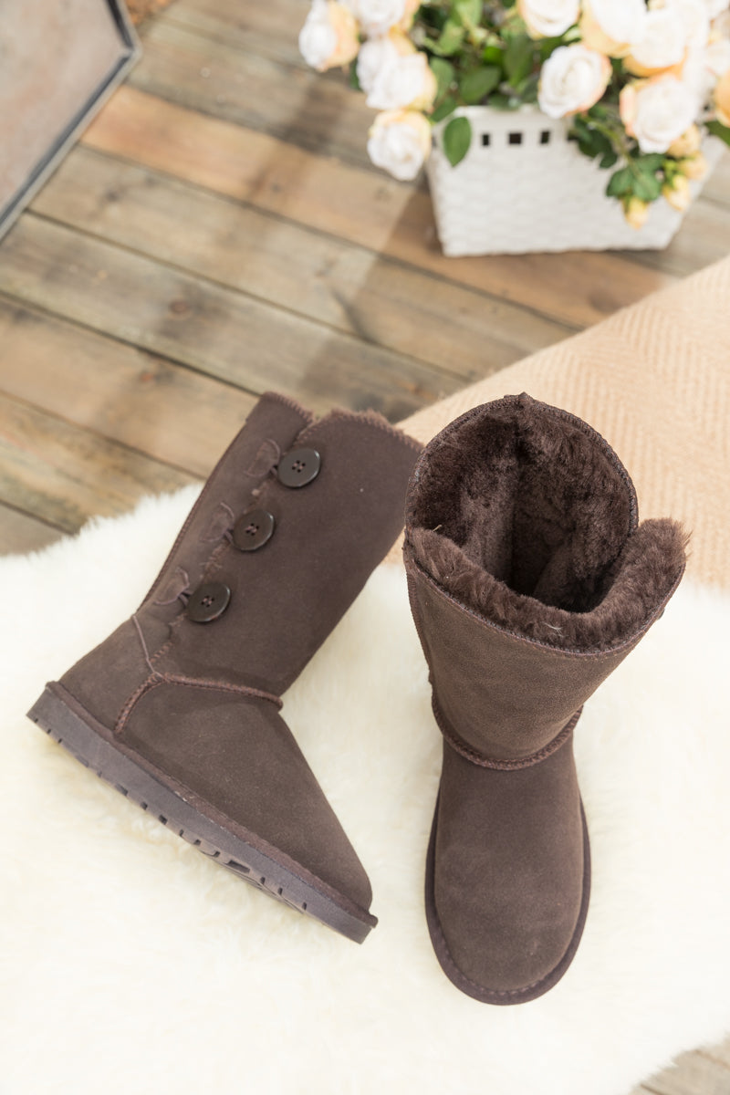 SMAIBULUN Ugg | Side Button Faux Fur-Lined Leather Suede Boots