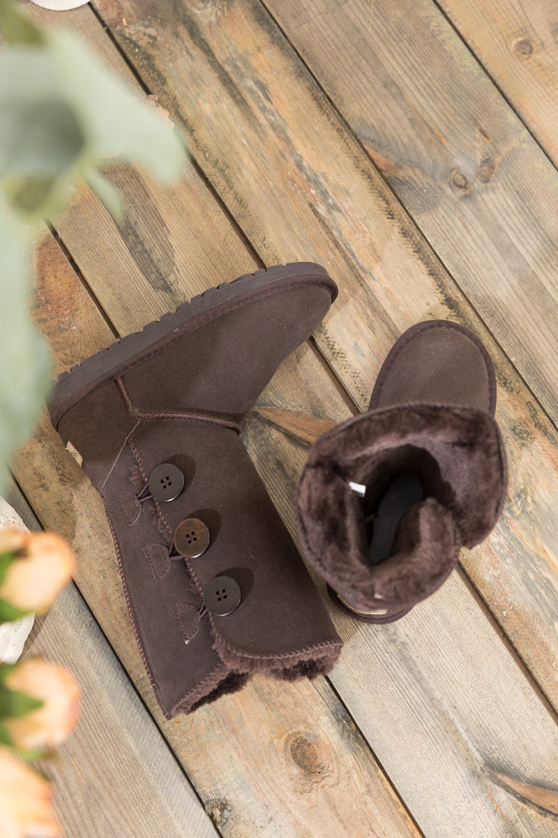 SMAIBULUN Ugg | Side Button Faux Fur-Lined Leather Suede Boots