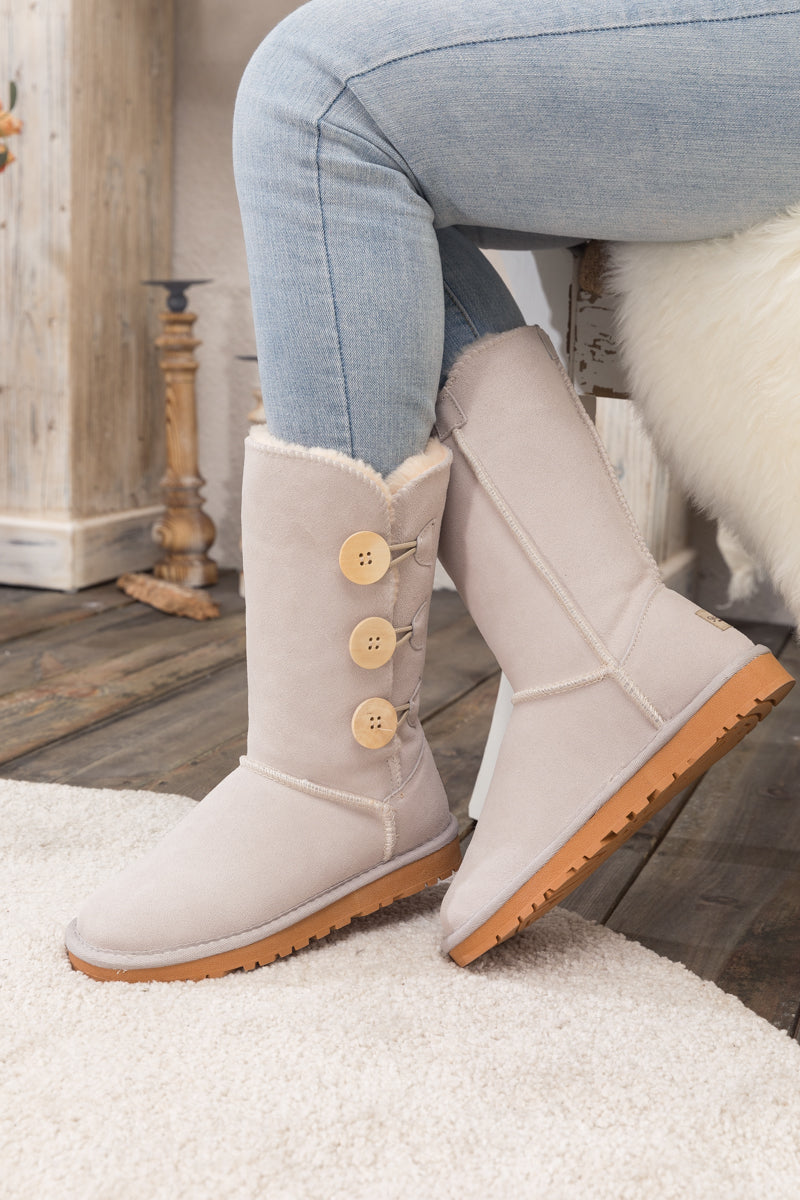 SMAIBULUN Ugg | Side Button Faux Fur-Lined Leather Suede Boots