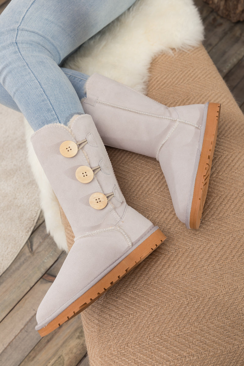 SMAIBULUN Ugg | Side Button Faux Fur-Lined Leather Suede Boots