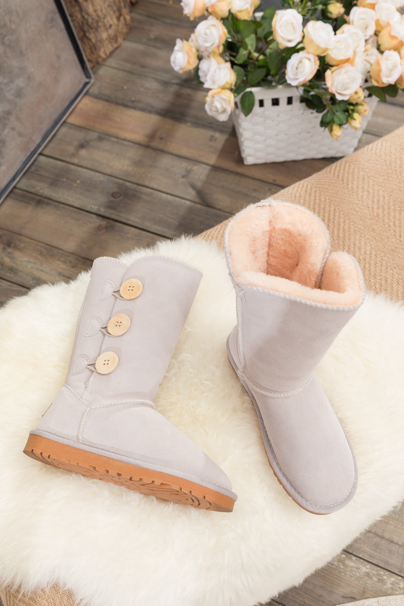 SMAIBULUN Ugg | Side Button Faux Fur-Lined Leather Suede Boots