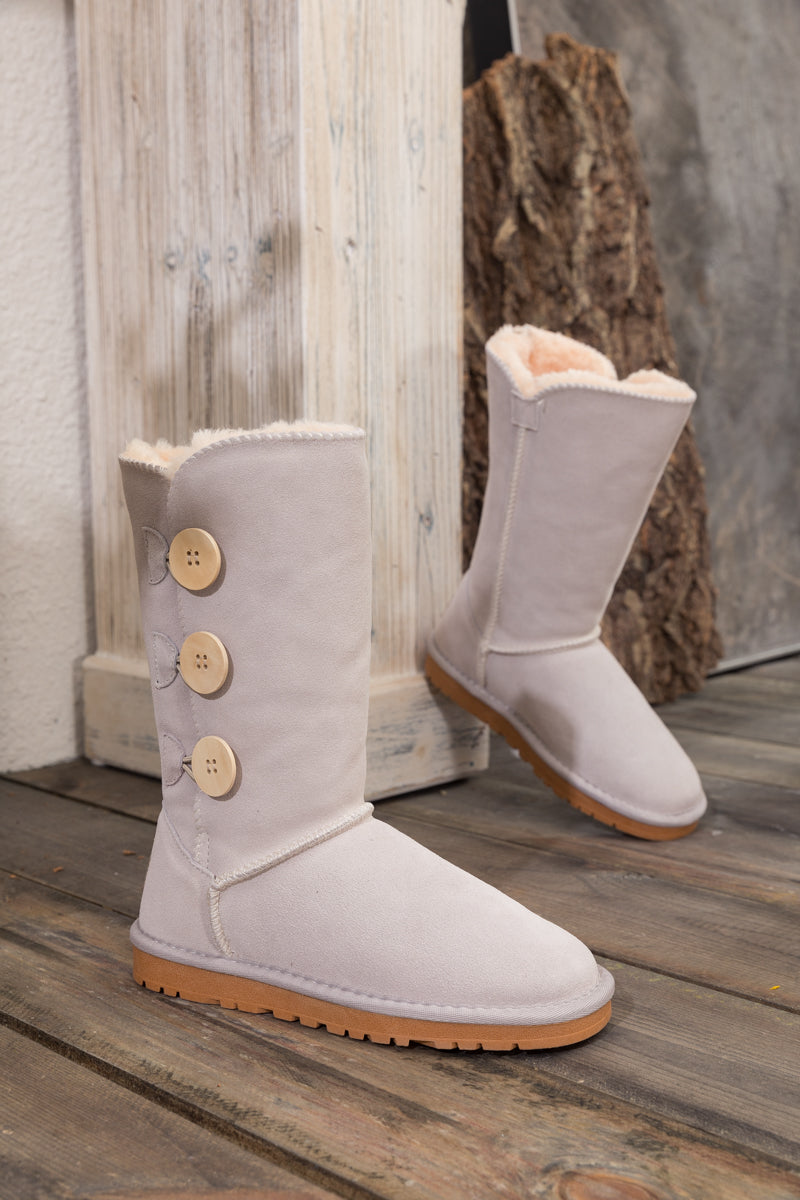 SMAIBULUN Ugg | Side Button Faux Fur-Lined Leather Suede Boots