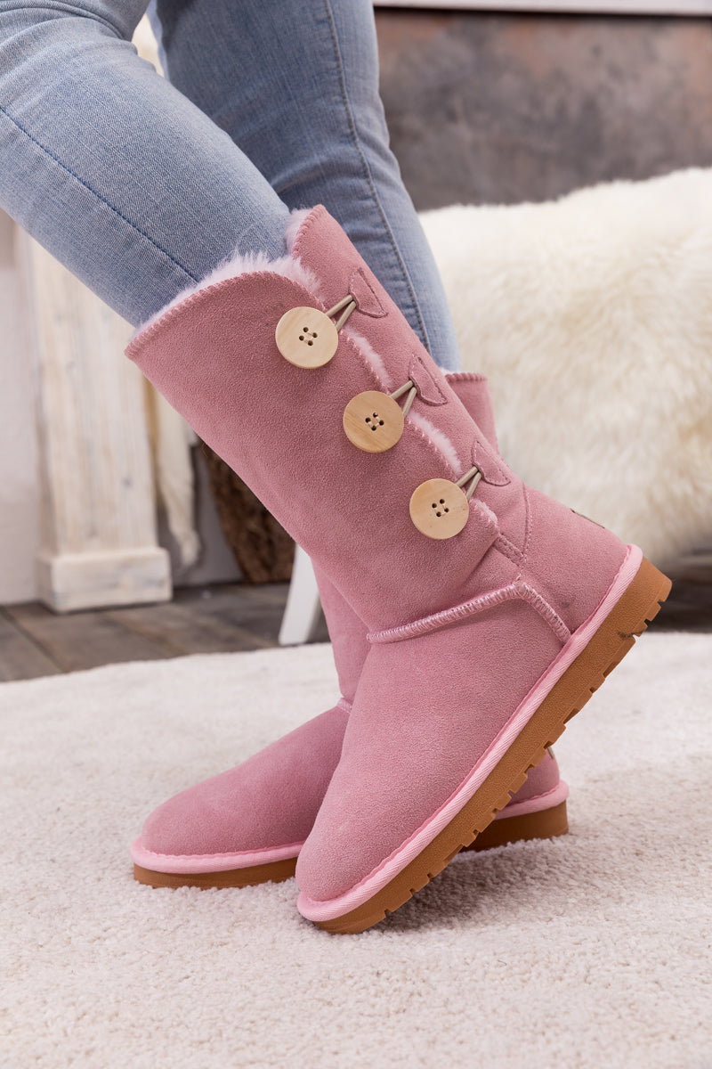 SMAIBULUN Ugg | Side Button Faux Fur-Lined Leather Suede Boots