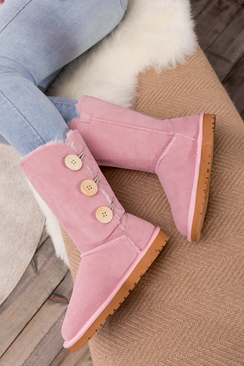 SMAIBULUN Ugg | Side Button Faux Fur-Lined Leather Suede Boots