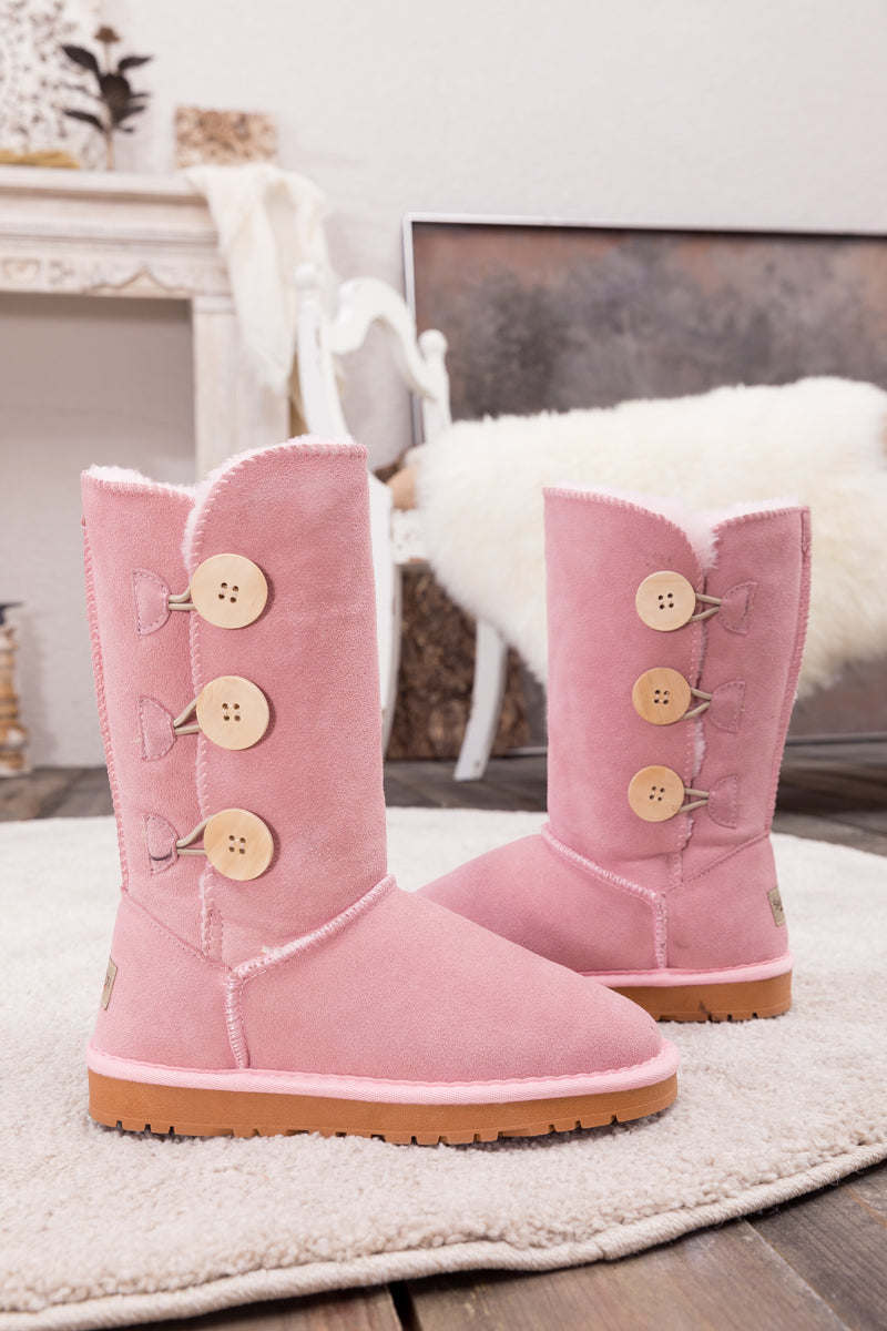 SMAIBULUN Ugg | Side Button Faux Fur-Lined Leather Suede Boots