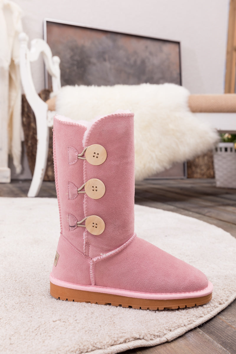 SMAIBULUN Ugg | Side Button Faux Fur-Lined Leather Suede Boots