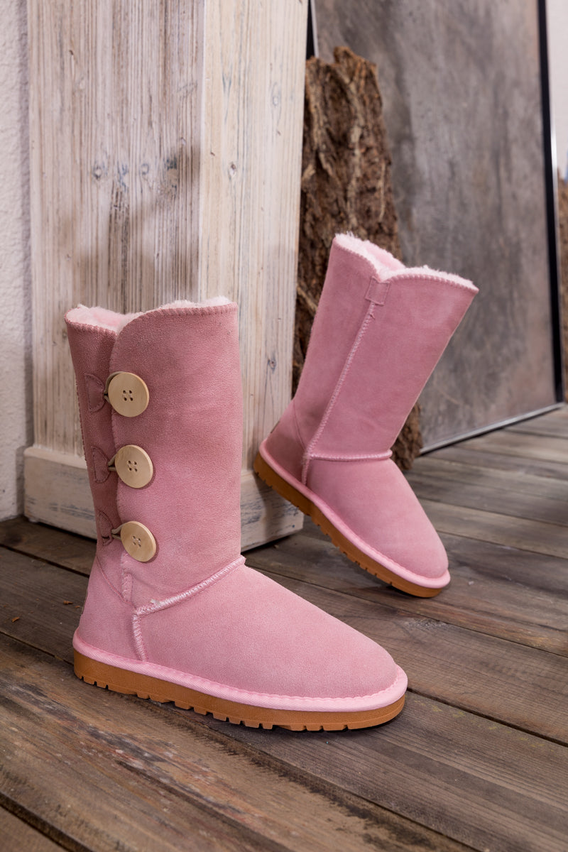 SMAIBULUN Ugg | Side Button Faux Fur-Lined Leather Suede Boots