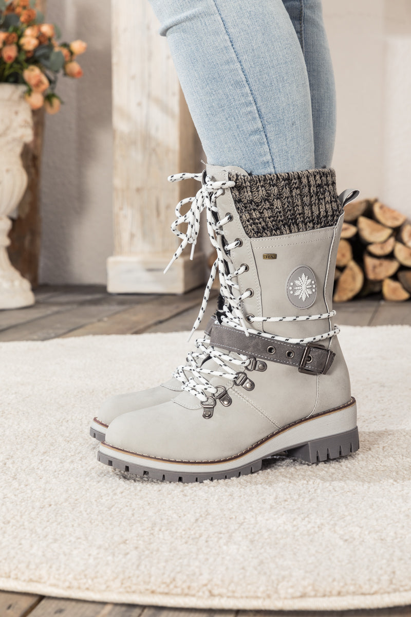 En Bloom | Ribbed-Cuff Buckle-Strap Boot - Ash