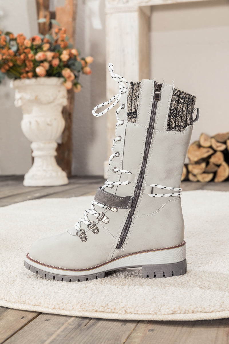 En Bloom | Ribbed-Cuff Buckle-Strap Boot - Ash